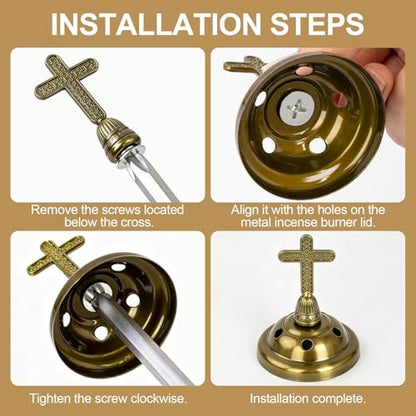 1 PCS Catholic Church Incense Holder with Cross Lid, Home&Altar Incense Burner, Charcoal Censer Incense Burner, Unique Meditation Gift, Frankincense Resin Bakhoor Burner (Bronze)