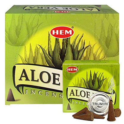 Aloe Vera Incense Cones and Cone Incense Burner Bundle Insence Insense Hem Incense - color: Aloe Vera