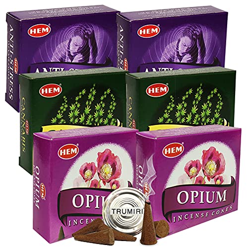 Opium Cannabis Anti Incense Cones & Holder Bundle Variety Pack from Hem Trumiri Insense Insence - color: Opium & Cannabis & Anti Stress