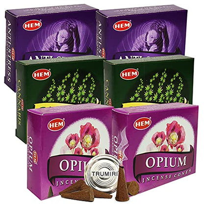 Opium Cannabis Anti Incense Cones & Holder Bundle Variety Pack from Hem Trumiri Insense Insence - color: Opium & Cannabis & Anti Stress