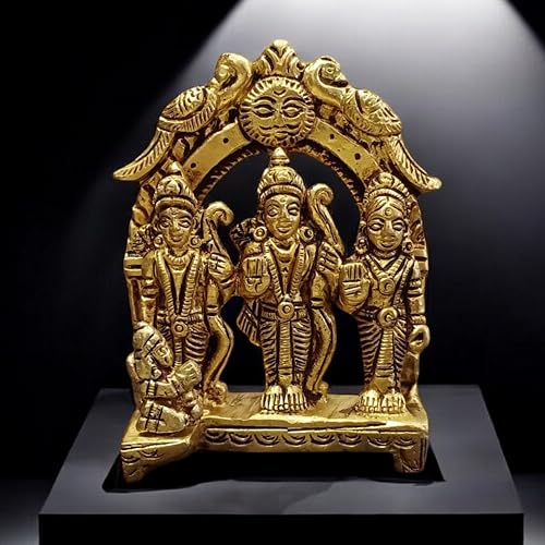 Brass Ram Darbar Statue 2.75 Inch | Lord Rama, Sita Mata, Lakshman & Hanuman Idol | Handcrafted Hindu God Ram Ji Family Murti for Home Temple, Puja Room & Spiritual Décor | Religious Gift Item