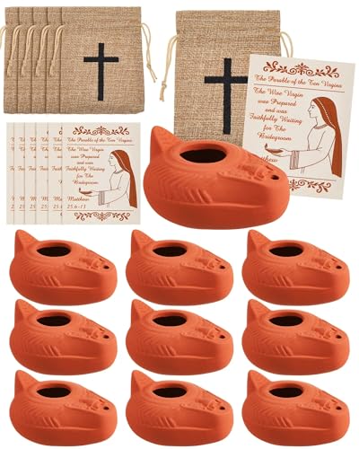 Pinkunn 20 Sets Clay Oil Lamp Herodian Olive Oil Lamp for Indoor Use Terracotta Biblical Lamps Ancient Antique Replica for Israel Judaica/Christian Hanukkah Gift Worship Prayer Religious Artifact