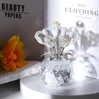 Movdyka Crystal Rose Glass Flowers with Vase Figurine Clear Home Decor - color: Clear-crystal Rose