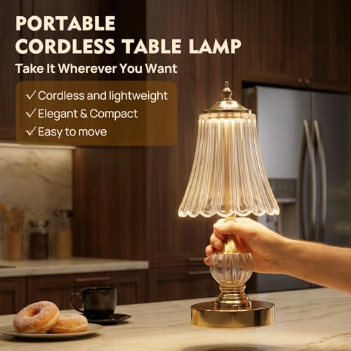 Gold Crystal Battery Operated Rechargeable Lamp Cordless, Skirt - color: Gold-Skirt