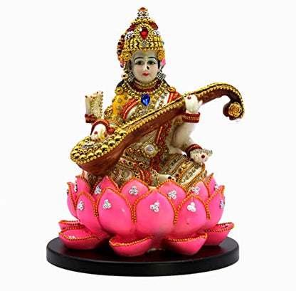 eSplanade Saraswati on Lotus | Saraswati Goddess Murti Idol Statue Sculpture Figurine - Resin - Multi - 10.5" Inches