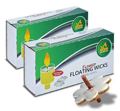 Flower Shaped Floating Wicks - 100 Count (Approx.), Cotton Wicks and Cork Disc Holders for Oil Cups - Bonus Wick Removal Tweezers - by Ner Mitzvah - size: 2 Pack