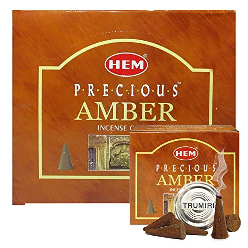 TRUMIRI Precious Amber Incense Cones & Cone Incense Burner Bundle: 120pcs (12 Sets of 10pcs) - color: Precious Amber