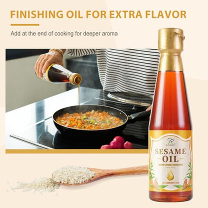 Soeos Sesame Oil, 8.45 Fl Oz (250 ml), Pure Roasted Sesame Seed Oil for Cooking & Seasoning, Rich Nutty Aroma, Ideal for Stir-Fry, Marinades, Noodles & Asian Cuisine - size: 8.45 Fl Oz (Pack of 1)