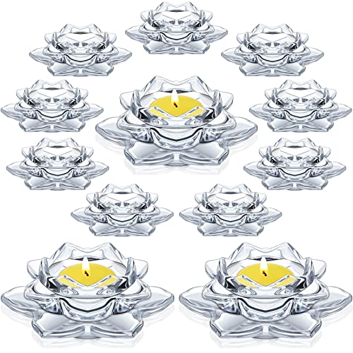 Meekoo 12 Pcs Lotus Crystal Tealight Candle Holders for Wedding Party