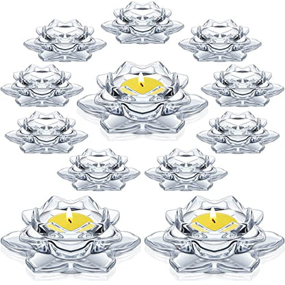 Meekoo 12 Pcs Lotus Crystal Tealight Candle Holders for Wedding Party