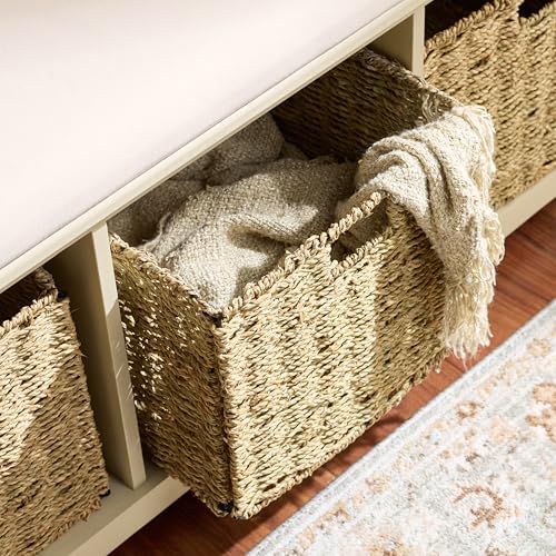 SAFAVIEH Furniture - Lonan Storage Bench - Sand - Solid Wood - Farmhouse Lift-Top Design - Ideal for Entryway, Living Room, Hallway, 18" Seat Height (AMH5733G) - color: Sand