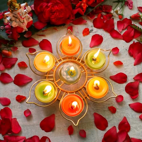 Golden Metal Diya for Diwali - Lotus-Shaped Candle Holder Reusable Diwali Diya Set for Puja Wedding Navratri Housewarming Elegant Hindu Religious Gifts Home Mandir Temple Altar Pooja Decor