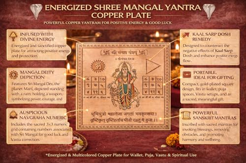 Shree Mangal Yantra Copper Plate (Small) – Gold Plated Mangal Yantram for Vastu Correction, Wallet, Puja & Good Luck | Shri Mangal Nivaran Yantra for Positive Energy & Protection