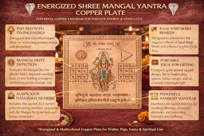 Shree Mangal Yantra Copper Plate (Small) – Gold Plated Mangal Yantram for Vastu Correction, Wallet, Puja & Good Luck | Shri Mangal Nivaran Yantra for Positive Energy & Protection