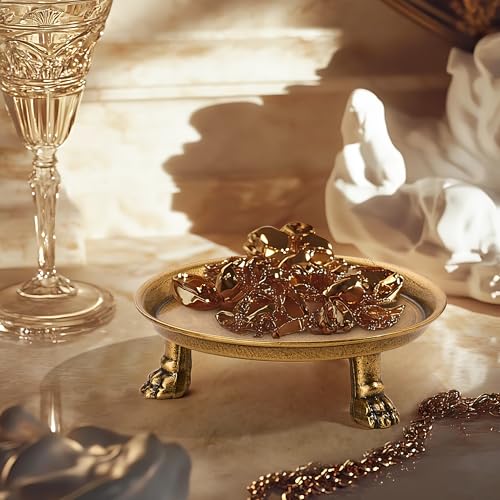 khtumeware 4.5 Inch 100% Solid Brass Clawfoot Candle Dish - Antique Pedestal Dish - Candle Holder - Jewelry Holder - Perfect for Wax Candles, Rings, and Trinkets - color: Antique Brass