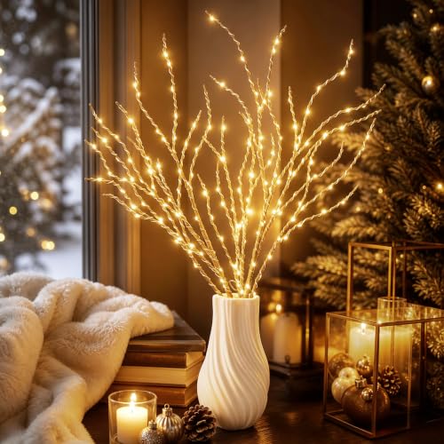 180 LED Battery-Operated and USB Operated Branch Lights for Vase Filler, Artificial Lighted Willow Branches, Brown Illuminated Twig Branches for Christmas Home Decor and Indoor Decoration - size: 180LED