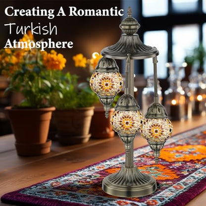 Marrakech 23" Turkish Mosaic Lamp Handmade 3 Globes Moroccan Table Lamp - color: 3 Globes - Yellow
