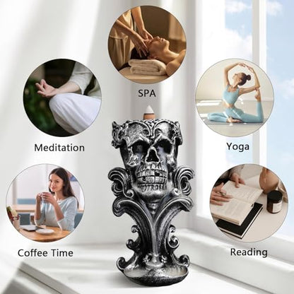 Comeon Backflow Incense Holder Skull Waterfall Incense Burner, Silver - color: Silver