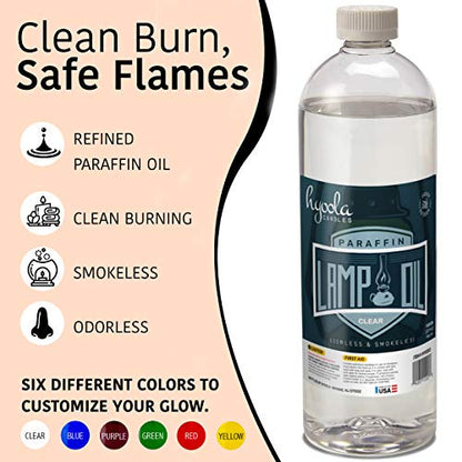 Hyoola Liquid Paraffin Lamp Oil - Clear Smokeless, Odorless, Ultra Clean Burning Fuel for Indoor and Outdoor Use - Highest Purity Available - 32oz