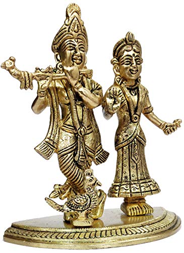 Purpledip Brass Statue Radha Krishna in Raas Leela, Pure Divine Dance of Love (12100)