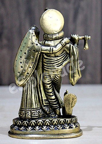 StonKraft - Radha Krishna Pair Murti Idol Statue Sculpture - Brass - 6" Inches - Antique
