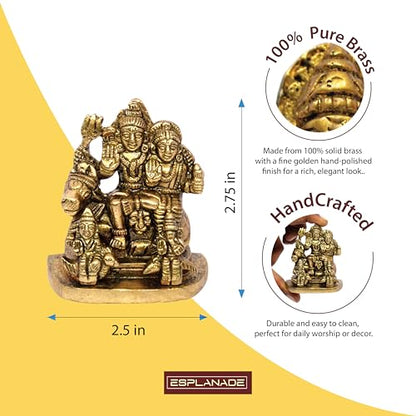 eSplanade Brass Shiva Parvati Pariwar - Shiva Family | Shiva Bholenath Shankar Parvati Ganesh Ganesha Nandi Family Murti Idol Statue Sculpture - Small Size - 2.25" inches - style: Shiva Pariwar