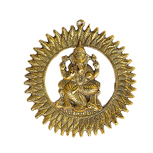 Aditri Creation Ganesha Wall Hanging Metal Ganesh Statue Round Sculpture Idol Indian Traditional wall Hanging Décor Antique Ganpati Statue for Entrance Temple décor Puja Home Decorations (8")