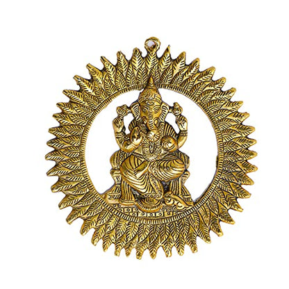 Aditri Creation Ganesha Wall Hanging Metal Ganesh Statue Round Sculpture Idol Indian Traditional wall Hanging Décor Antique Ganpati Statue for Entrance Temple décor Puja Home Decorations (8")