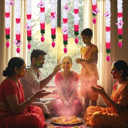 10 Pcs Diwali Decorations Artificial Jasmine Garland Toran Bandhanwar with Lotus Buds Traditional Indian Hanging Decor for Puja Pooja Diwali Wedding Housewarming (30 Inch)
