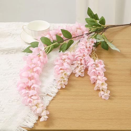 4pcs 47.2in Artificial Fake Wisteria Hanging Flower Garland Silk(pink) - color: Pink