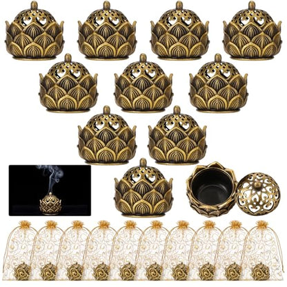 10 Pack Lotus Incense Holders Diwali, 2.4 oz Metal Burners