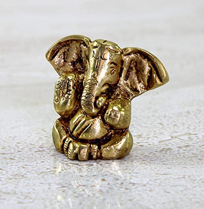 eSplanade Brass Ganesha Idol for Car Dashboard God Idol - 2" Inches Ganesha Murti for Desk Decor, Ganapati Statue, Ganapathi Sculpture | Antique Decor Item | Home Decor Gift Showpieces - style: Ganapati