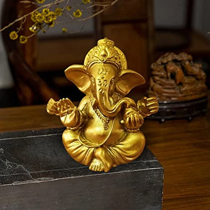 Hindu Gold Lord Ganesha Statues,1PC Mini Indian Elephant God Statue Resin Sculpture,Ganesh Figurine Handmade Elephant Ornaments Decoration for Home Office Car