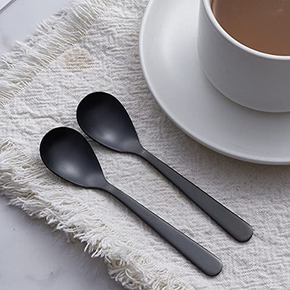Matte Black Demitasse Espresso Coffee Spoons, Stainless Steel Satin Finish, Mini Teaspoons, Sugar Spoons, 4.7-inch, Set of 6 - color: Black