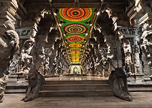 BELECO 9x6ft Fabric Indian Hindu Temple Backdrop Religious Hall of Thousands of Columns Ancient Temple Basrelief Statues India Background Kids Adults Portrait Shoot Photo Studio Props Wallpaper - size: 9x6FT