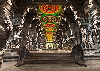 BELECO 9x6ft Fabric Indian Hindu Temple Backdrop Religious Hall of Thousands of Columns Ancient Temple Basrelief Statues India Background Kids Adults Portrait Shoot Photo Studio Props Wallpaper - size: 9x6FT