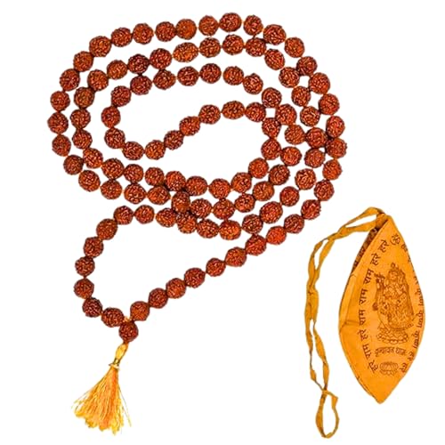 LOVENSPIRE Certified 108 + 1 Beads 5 Face Panchmukhi Rudraksha Kantha Mala with Gaumukhi Japa Bag - Prayer Necklace for Men and Women | Spiritual Jewelry for Yoga & Meditation - color: 108 Beads, style: 7mm-8mm