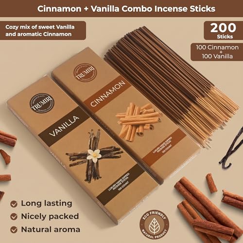 Cinnamon & Vanilla - Combo Pack of Incense Sticks - 100 Insence-Sticks of Each Scent - Total 200 Inscents - Inciensos Aromaticos para La Casa - Made with Natural Non Toxic Ingredients - color: Cinnamon & Vanilla