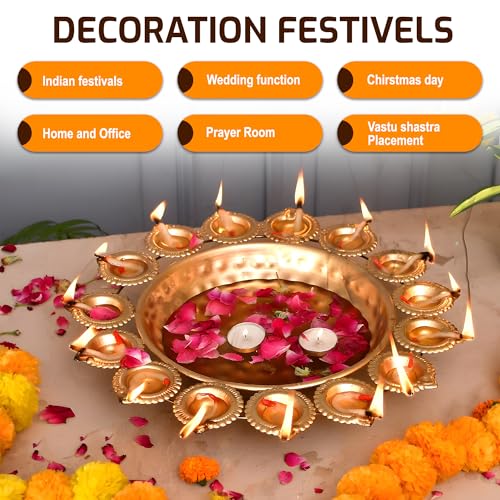 DIYANA IMPEX Urli Bowl for Diwali Decoration for Floating flowers and Perfect for Home Décor, Christmas, Pooja, Festive with Tea light Candles (Diya)