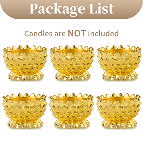 Sziqiqi 6 Pcs Lotus Ghee Lamp Holder Butterlamp Tea Light Holder Tibetan Copper Oil Lamp Altar Supplies, Gold - size: Pack of 6