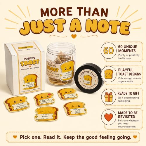 Daily Positive Toast Jar, 60 Toast Notes, Encouragement Gifts For Women, 60 uplifting toast-shaped notes for daily encouragement, friendship gifts, birthdays, new beginnings and thoughtful moments. - style: Daily Affirmation Toast
