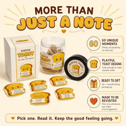 Daily Positive Toast Jar, 60 Toast Notes, Encouragement Gifts For Women, 60 uplifting toast-shaped notes for daily encouragement, friendship gifts, birthdays, new beginnings and thoughtful moments. - style: Daily Affirmation Toast