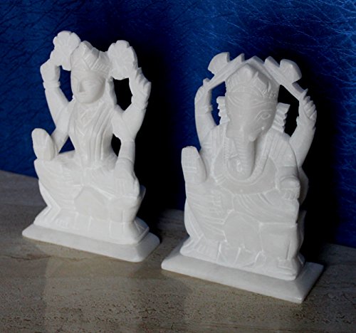 StonKraft - 7" (Big Size) - Ganesh Laxmi Idol - Marble Lord Ganesh Ganpati Ganesha Laxmi Lakshmi Idol, Statue, Murti, Sculpture