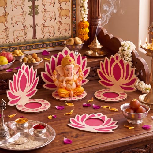 DoubleFill 6 Pack Indian Decorations for Pooja Candle Holder, Lotus - style: Lotus