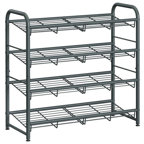 SONGMICS 4-Tier Stackable Metal Shoe Rack, Holds Up to 16 Pairs of Shoes - color: Grey, size: 4 Tiers (27"W)
