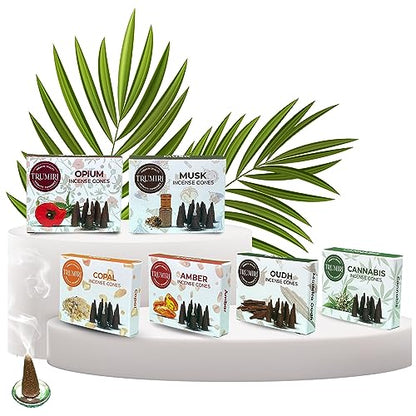 TRUMIRI Exotic Incense Cones - Variety Pack - Total 60 Cone Incense (6 Scents x 10 Conos) - Copal, Oud, Musk, Amber - Cone Incense Scents - Insense Cones - Incent Cone - color: Exotic