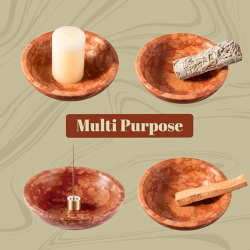 Koville Natural Marble Incense Holder, Incense Holder for Sticks with 9 Holes, Handmade Incense Burner Ash Catcher for Meditation Yoga SPA, Balsam Fir/Palo Santo/Sage/Cone (Red) - color: D=130-red
