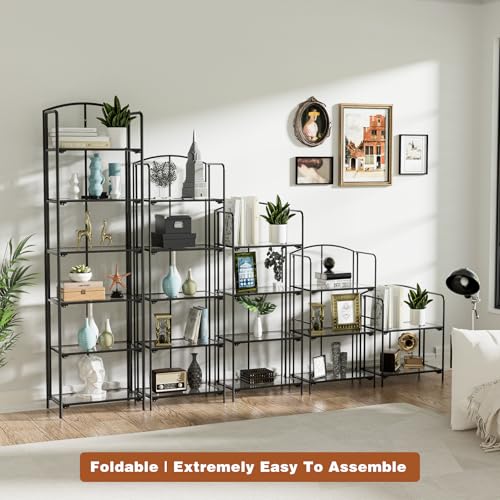 Crofy 2-Tier Foldable Bookshelf, Black Frame & Transparent Shelves - color: Black Frame & Transparent Shelf, size: 2 Tier