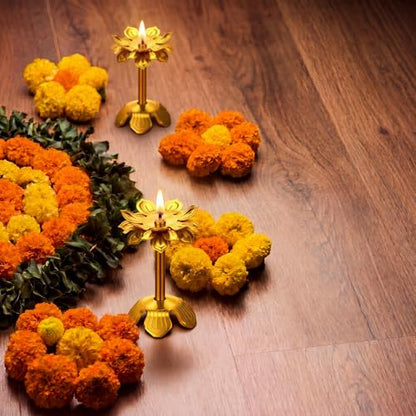 2 Pcs Diwali Lotus Candle Holder for Pooja Table Centerpiece, 3.35", Style2 - size: 3.35", style: Style 2