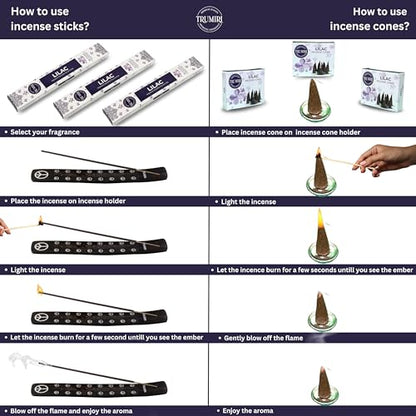 Lilac Incense Sticks & Incense Cones Combo Pack - 60 Insence-Sticks + 30 Insence Cones - Inscense - Incense Cones Scented - Insents - color: Lilac